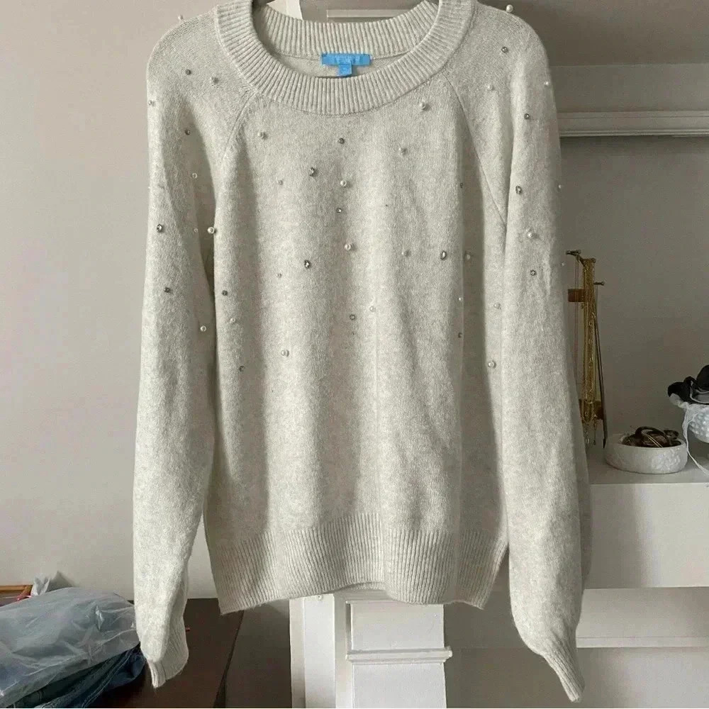 Draper James RSVP Long Sleeve Embellished Pearl and Rhinestone Sweater - Picture 4 of 7